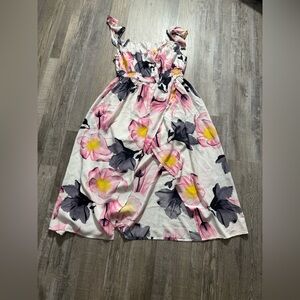 Pink and Yellow Smocked Sundress for Wedding Guest summer Floral